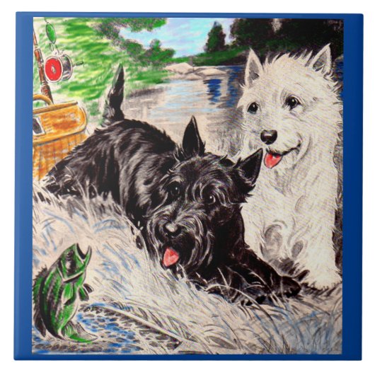 Scottie dogs Blackie en Whitie Tegeltje (Voorkant)
