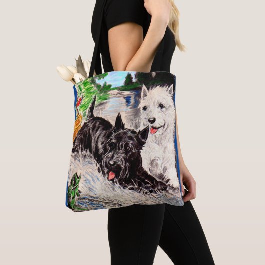 Scottie dogs Blackie en Whitie Tote Bag (Dichtbij)