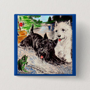 Scottie dogs Blackie en Whitie Vierkante Button 5,1 Cm