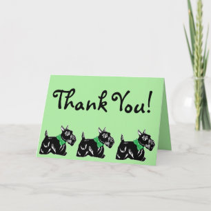 Scottie Dogs met Bows Green Thank You Card Bedankkaart