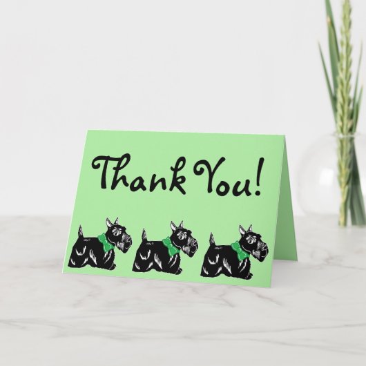 Scottie Dogs met Bows Green Thank You Card Bedankkaart (Voorkant)