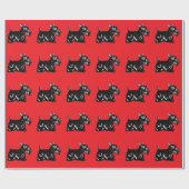Scottie Dogs met rood omslagpapier Cadeaupapier (Vlak)