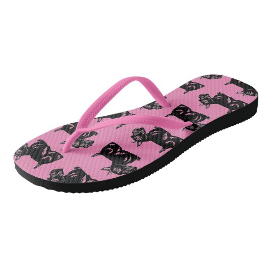 Scottie Dogs Pattern Pink and Black Teenslippers (Schuin)