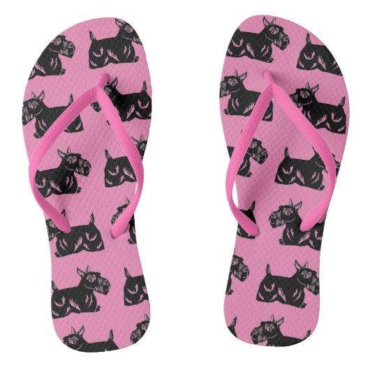 Scottie Dogs Pattern Pink and Black Teenslippers (Voetbed)