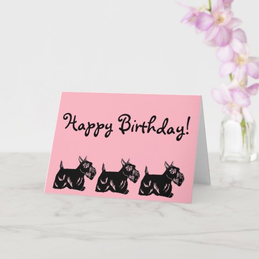 Scottie Dogs Pink Happy Birthday Kaart (Orchidee)
