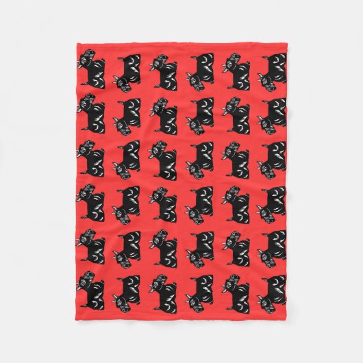 Scottie Dogs Red en Black Pattern Fleece Blanket (Voorkant)