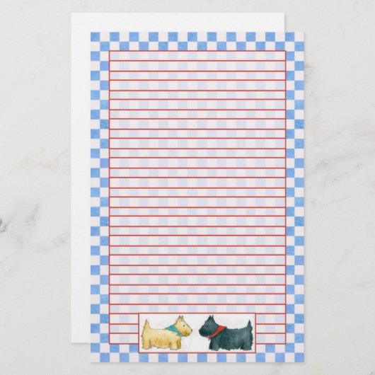 Scottie Dogs Waterverf Blue Check Red Lined Briefpapier (Voorkant / Achterkant)