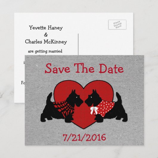 Scottie Dogs Wedding Save the Date Briefkaart (Voorkant / Achterkant)