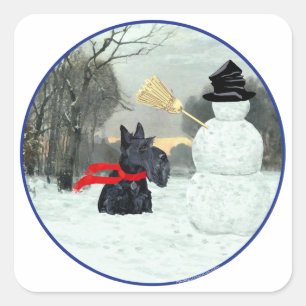 Scottie en Sneeuwman Vierkante Sticker