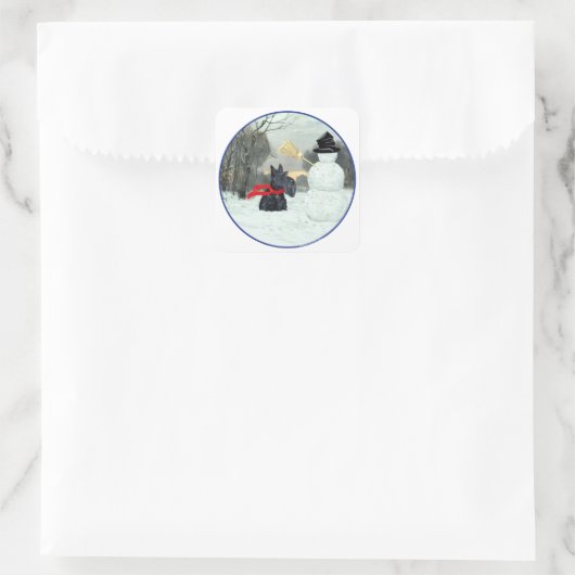 Scottie en Snowman Vierkante Sticker (Tas)