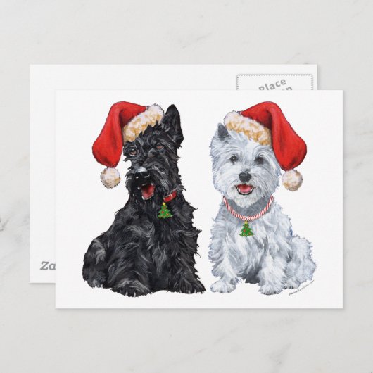 Scottie en Westie Caroling Briefkaart (Voorkant / Achterkant)
