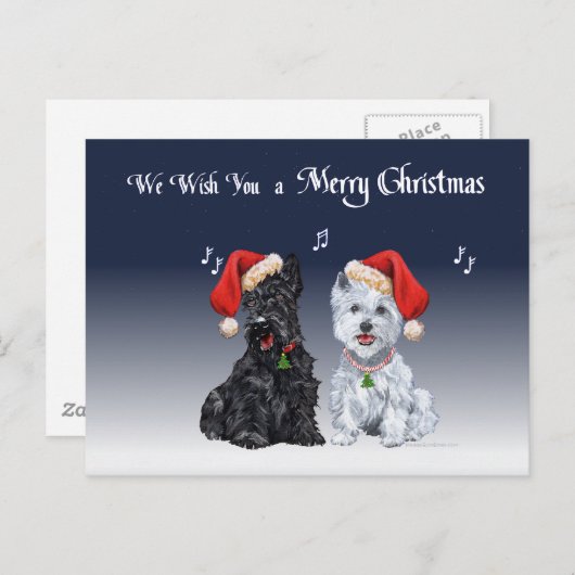 Scottie en Westie Caroling Feestdagenkaart (Voorkant / Achterkant)