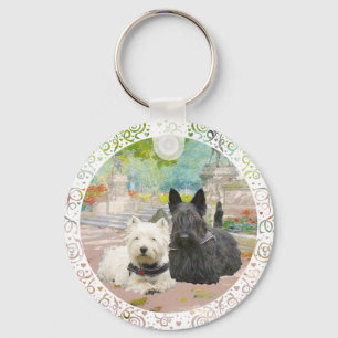 Scottie en Westie in een tuin Sleutelhanger