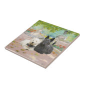 Scottie en Westie in een tuin Tegeltje (Zijkant)