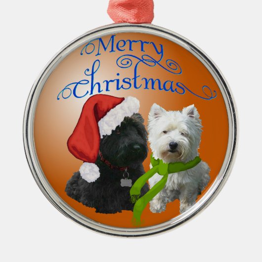 Scottie en Westie kerstboomornament Metalen Ornament (Voorkant)