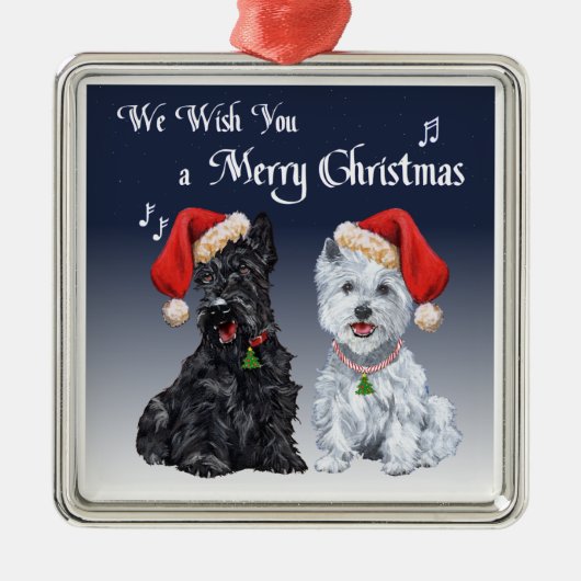 Scottie en Westie kerstboomornament Metalen Ornament (Voorkant)