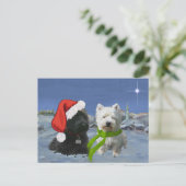 Scottie en Westie kerstster Feestdagenkaart (Staand voorkant)