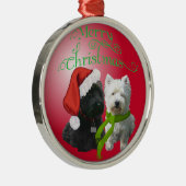 Scottie en Westie kerstversiering Metalen Ornament (Rechts)