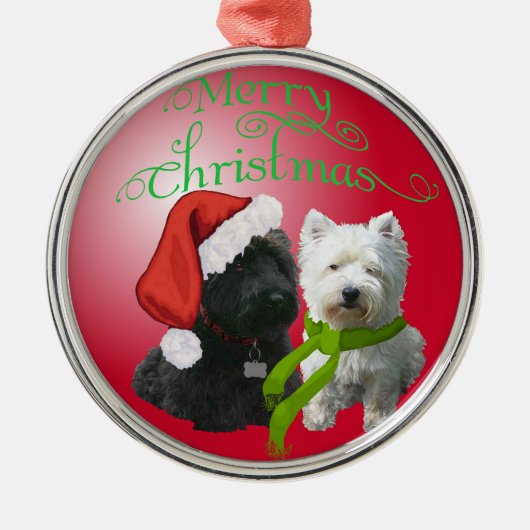 Scottie en Westie kerstversiering Metalen Ornament (Voorkant)