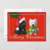 Scottie en Westie Merry Kerstmis Feestdagenkaart (Voorkant / Achterkant)