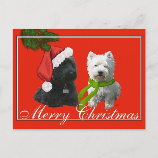 Scottie en Westie Merry Kerstmis Feestdagenkaart (Voorkant)