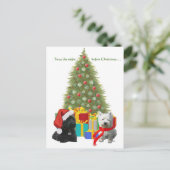 Scottie en Westie Merry Kerstmis Feestdagenkaart (Staand voorkant)
