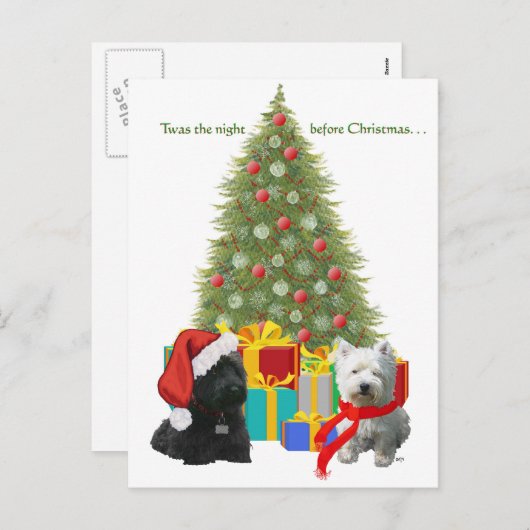 Scottie en Westie Merry Kerstmis Feestdagenkaart (Voorkant / Achterkant)