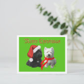 Scottie en Westie Merry Kerstmis Feestdagenkaart (Staand voorkant)