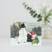 Scottie en Westie met Snowman Feestdagenkaart (Staand voorkant)