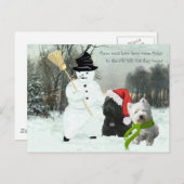 Scottie en Westie met Snowman Feestdagenkaart (Voorkant / Achterkant)
