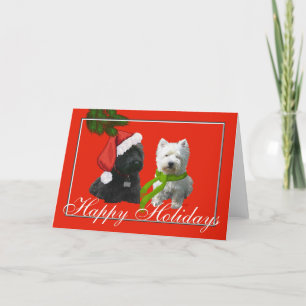 Scottie en Westie Prettig Kerstfeest Feestdagen Kaart