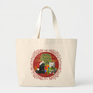 Scottie en Westie Prettig kerstfeest Grote Tote Bag