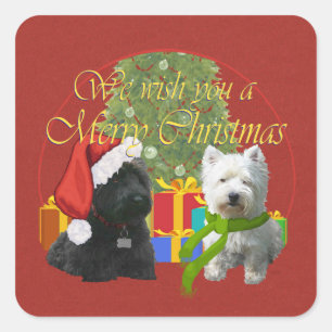 Scottie en Westie Prettig kerstfeest Vierkante Sticker