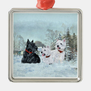 Scottie en Westies kerstboomornament Metalen Ornament