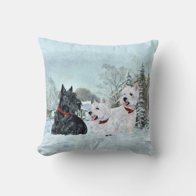 Scottie en Westies - Terrier Winter Kussen (Voorkant)