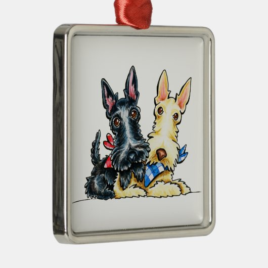 Scottie Gingham Cuties Metalen Ornament (Rechts)