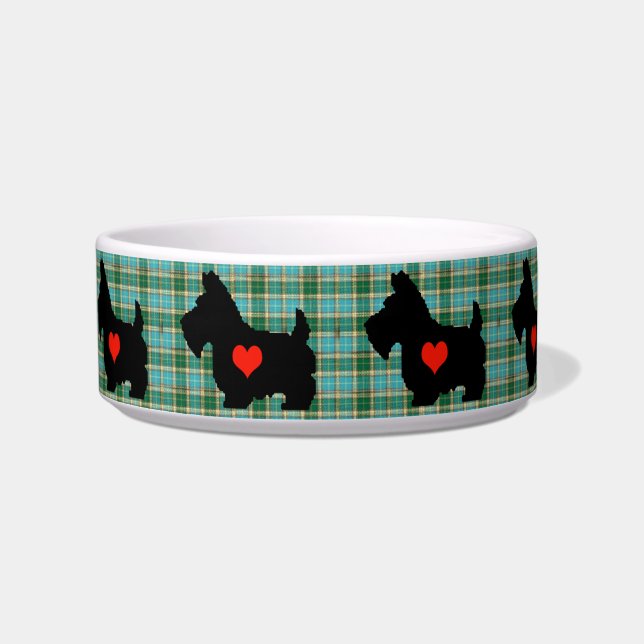 Scottie Heart Tartan Dog Bowl Voerbakje (Voorkant)