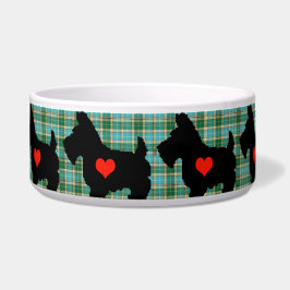 Scottie Heart Tartan Dog Bowl Voerbakje