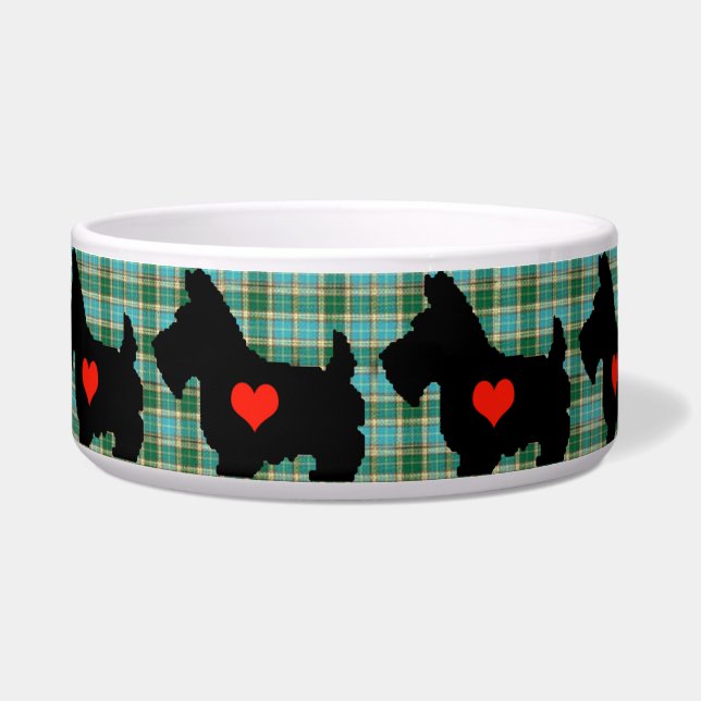 Scottie Heart Tartan Dog Bowl Voerbakje (Voorkant)