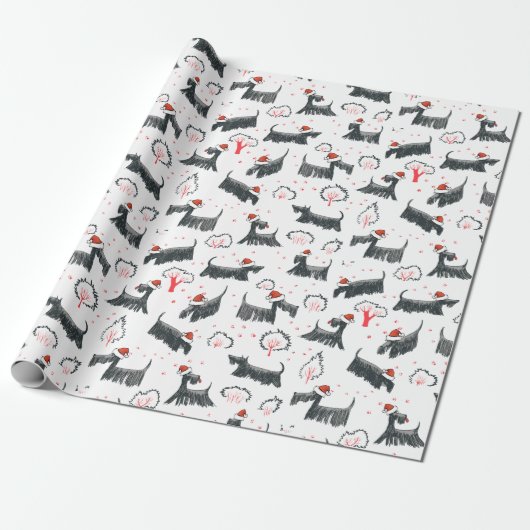 Scottie Holiday Scottish Terrier Dog Kerstmis Cadeaupapier (Uitgerold)