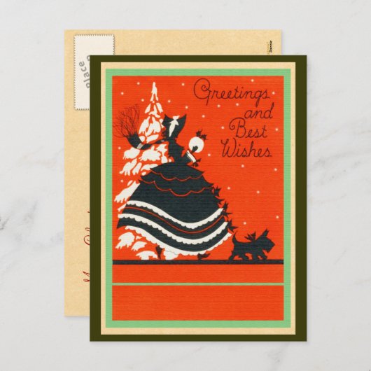 Scottie hond en dame Feestdagenkaart (Voorkant / Achterkant)