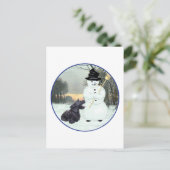 Scottie-hond en sneeuwman briefkaart (Staand voorkant)