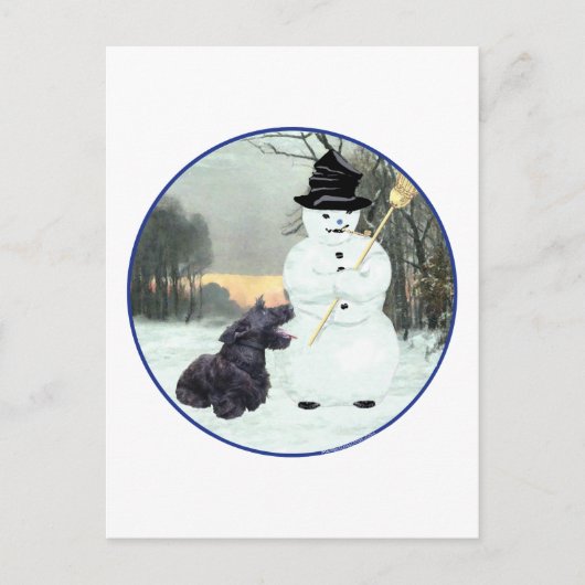 Scottie-hond en sneeuwman briefkaart (Voorkant)