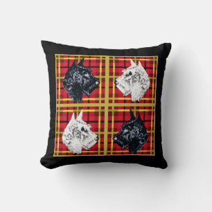 Scottie hond zwart en wit gouden plaid Scotties Kussen