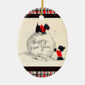 Scottie honden gelukkig nieuwjaar keramisch ornament (Voorkant)