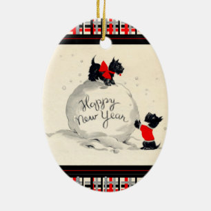 Scottie honden gelukkig nieuwjaar keramisch ornament