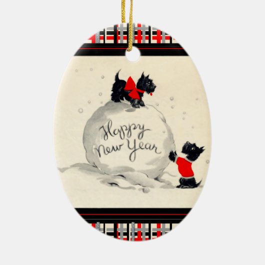 Scottie honden gelukkig nieuwjaar keramisch ornament (Achterkant)