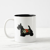 Scottie Hondenras Boho Floral Silhouette Tweekleurige Koffiemok (Links)