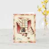  Scottie in het raam Kerst Kaart (Gele Bloem)