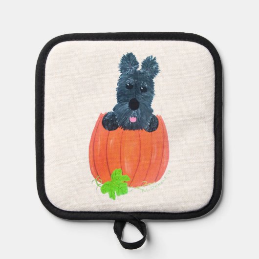 SCOTTIE IN POMPOENHOUDER/HERFSTPOTHOUDER PANNENLAP (Voorkant)
